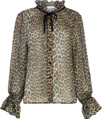 Ganni Chiffon Blouse met Strik - Dames - Blouses - Veelkleurig - 2XS - Chiffon - Overhemden