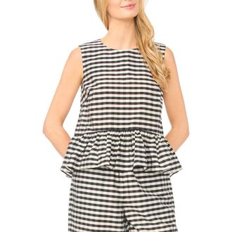 Ted Baker Colette Gingham Sleeveless Peplum Top in Rich Black at Nordstrom, Size 10