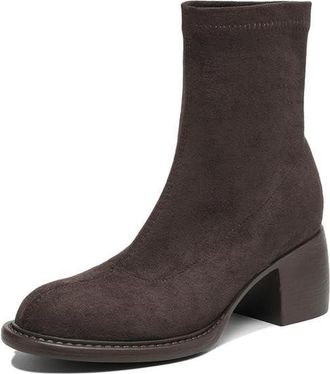 Generic Womens Sock Ankle Boots Round Toe Chunky Block Heels Stretch Fit Comfortable Slip Resistant Durable For Casual Daily Fall Winter Looks,Brown,3.5 UK