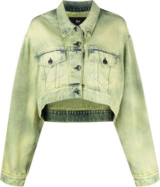 3x1 cropped tie-dye print denim jacket - women - Cotton - M - Green