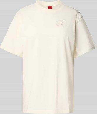 HUGO BOSS Relaxed Fit T-Shirt mit Label-Stitching und Rundhalsausschnitt in Offwhite, Größe XL