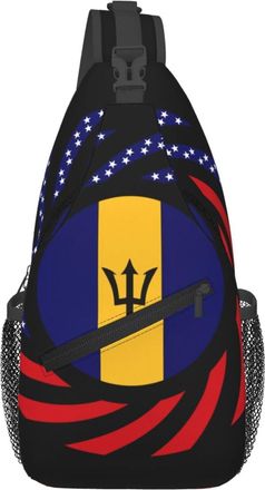 Generic Barbadian American Flag Shoulder Bag Adjustable Crossbody Bag Lightweight Chest Backpack For Traveling Casual Runner