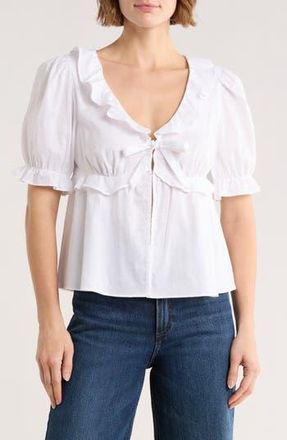 Abound Short Sleeve Ruffle Top in White at Nordstrom Rack, Size X-Large