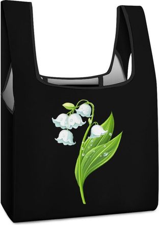 Generic White Lily Of The Valley Flower Shopping Bag Reusable Grocery Tote Bag Foldable Handbag for Travel Picnic