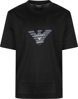 Emporio Armani T-shirt met Graffiti Eagle Logo - Heren - T-shirts - Zwart - L - Katoen - Tops