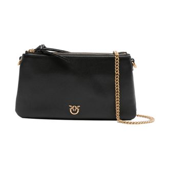 Pinko Zwarte en Gouden Schoudertas - Dames - Schoudertassen - Zwart - ONE Size - Leer - Tassen