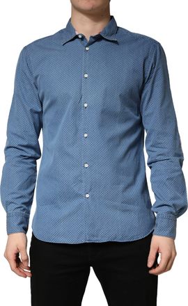 Aglini Blue Cotton Slim Fit Collared LongSleeve Casual Mens Shirt (Pre-Owned)