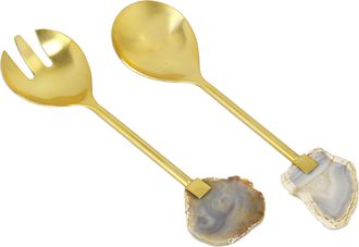 Classic Touch S/2 Gold Salad Servers with Agate Stone