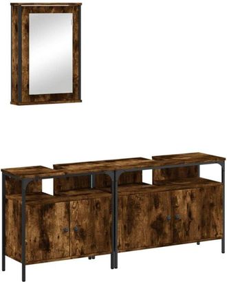 vidaXL Set de muebles baño 3 pzas madera contrachapada roble ahumado vidaXL