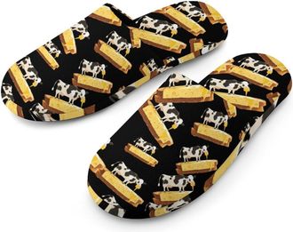 Generic Cow Stand on Toast Mens Cotton Slippers Memory Foam Comfort House Shoes Winter Indoor Slipper for Hotel Casa Spa