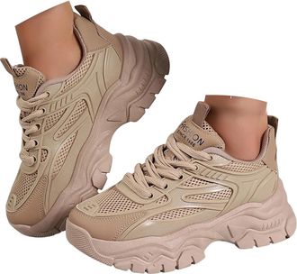 Generic Women Chunky Fashion Sneakers Platform Lace Up Breathable Mesh Walking Shoes for Woman Slip On Tennis Running Athletic Gym Workout Jogging Sport Light