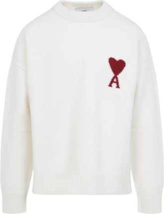 Ami Off White Crewneck Logo Sweater