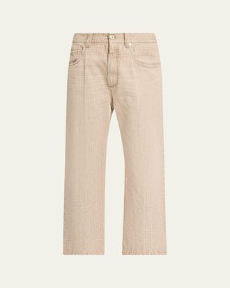 Brunello Cucinelli Check-Print Denim Straight-Leg Crop Pants