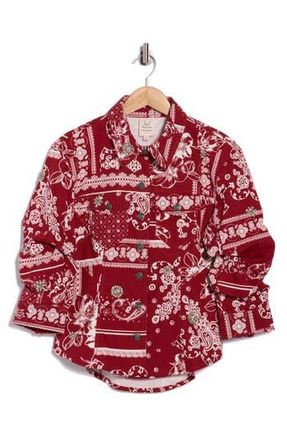 Cinq &agrave; Sept Bandana Print Twill Scrunch Sleeve Shirt Jacket in Bordeaux at Nordstrom Rack, Size 4