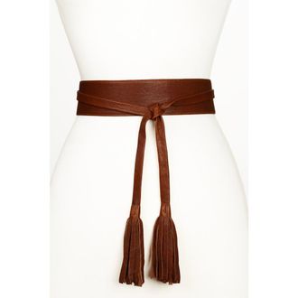 Raina Wrap Leather Belt in Cognac at Nordstrom, Size Medium