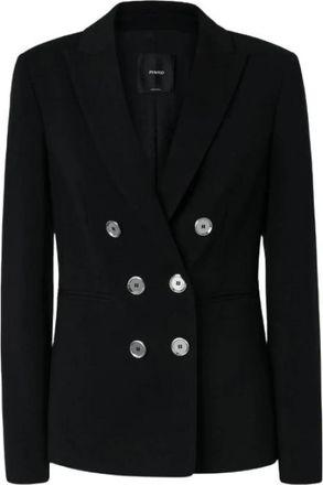 Pinko Double-Breasted Blazer Jacket - Dames - Blazers - Zwart - XL - Leer - Jassen