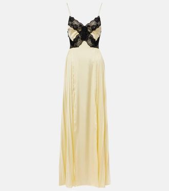 Self Portrait Lace-trimmed satin maxi dress