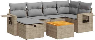 vidaXL Vidaxl - Set Sof&aacute;s De Jard&iacute;n 7 Piezas Y Cojines Rat&aacute;n Sint&eacute;tico Beige