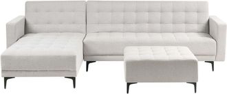 Beliani Right Hand Corner Sofa Bed Light Grey Fabric Tufted Modern L-Shaped Modular 4 Seater with Ottoman Chaise Longue ABERDEEN