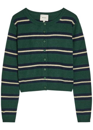 Reformation Clara Striped Cashmere Cardigan - Green - XL (UK16 / XL)