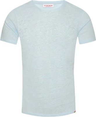 Orlebar Brown Zacht Blauw Linnen T-shirt - Heren - T-shirts - Blauw - L - Linnen - Tops