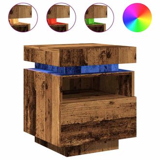 vidaXL Vidaxl - Mesita De Noche Con Luces Led Madera Envejecida 40x39x48,5 Cm