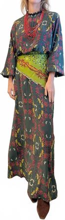 Franco Ferrari Trapezio Long Silk Dress In Green Floral