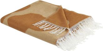 Beliani Manta De Poli&eacute;ster Beige Naranja 130 X 170 Cm Acr&iacute;lico Abstracto Flecos Bangre