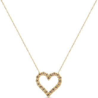 House of Brilliance 10K Yellow Gold over Silver 1/2 Cttw Champagne Diamond Heart Pendant Necklace at Nordstrom