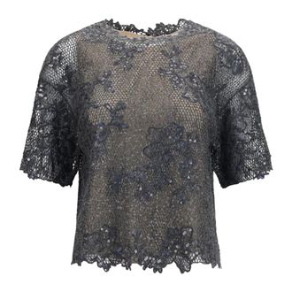 Brunello Cucinelli Top de lentejuelas con cuello redondo - Blouses & Shirts - Mujer - Gris - L