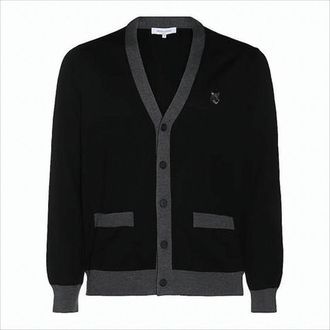 Maison Kitsuné Classic V-Neck Cardigan With Ribbed Details And Logo Embroidery