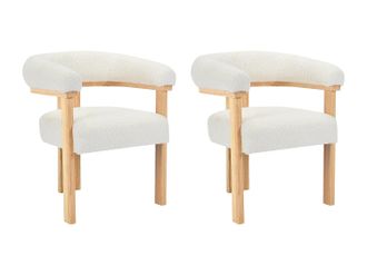 Vente-Unique Sedia con braccioli Tessuto bouclette Legno di hevea Bianco Naturale - Lotto di 2 - LIVELIA di Pascal MORABITO