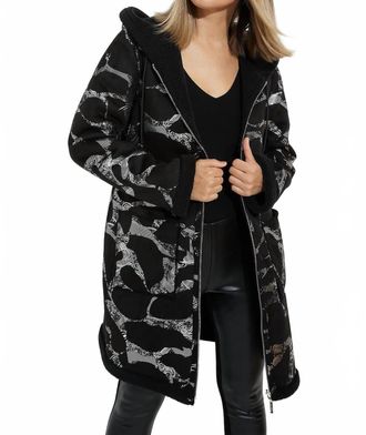 Joseph Ribkoff Double Front Pocket Hooded Jacket In Black/silver
