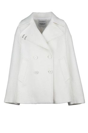 Dondup Double-Breasted White Coat with Classic Lapel