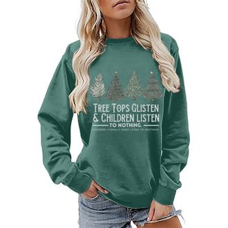 Generic yours clothing plus size ladies sweatshirts without hood Christmas Oversized Sweatshirts for Women UK,Tree Tops Glisten & Children Listen,Letter Xmas 