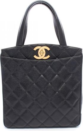 Chanel Matelasse Black Grained Calfskin Handbag Tote Bag (Pre-Owned)