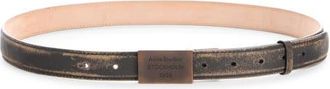 Acne Studios 1996 Logo Plaque Vintaged Leather Belt in Dark Brown/Beige at Nordstrom, Size Medium