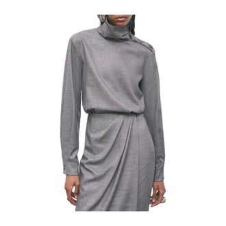 Patrizia Pepe Blusa de franela de cuello alto con botones - Blouses & Shirts - Mujer - Gris - XS