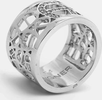 Aigner Logo Crystals Silver Tone Ring