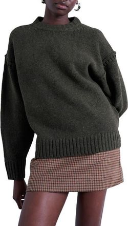 Topshop Exposed Seam Relaxed Fit Sweater in Khaki Green at Nordstrom, Size X-Small