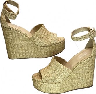 Larroude Womens Raffia Wedge Sandals In Sepia