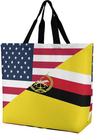 Generic U.S. And Brunei Flag Reusable Shopping Bags Large Capacity Grocery Bag Heavy Duty Tote for Women 40x40x16cm