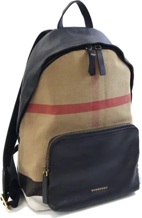 Burberry Black Light Brown Hemp Cotton Leather Backpack (Pre-Owned)