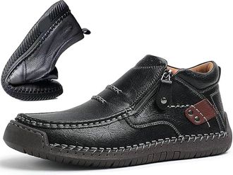 Generic Driving Boots Men, Mens Handmade Premium Leather Slip-On Driving Boots Travel & Outdoor (Black,14)