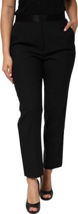 Dolce & Gabbana Womens Virgin Wool High-Waist Tapered Trousers Black Silk