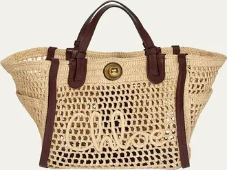 Chlo&eacute; Iconic Small Crochet Raffia Tote Bag