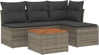 vidaXL Juego De Sof&aacute;s Jard&iacute;n Con Cojines 5 Pzas Rat&aacute;n Sint&eacute;tico Gris Vidaxl