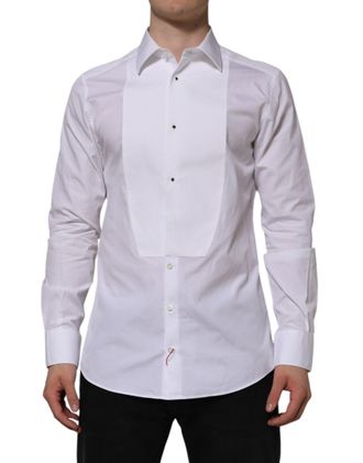 Dolce & Gabbana White Bib Cotton Popline GOLD Men Formal Mens Shirt