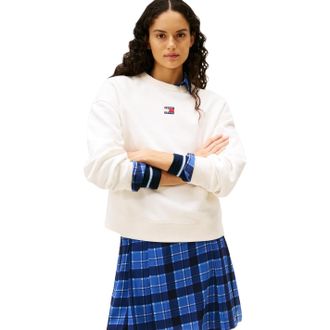 Tommy Jeans Dames-sweatshirt met badge, ronde hals en boxy pasvorm (Wit)