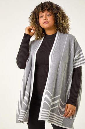 Roman Stripe Hem Square Poncho